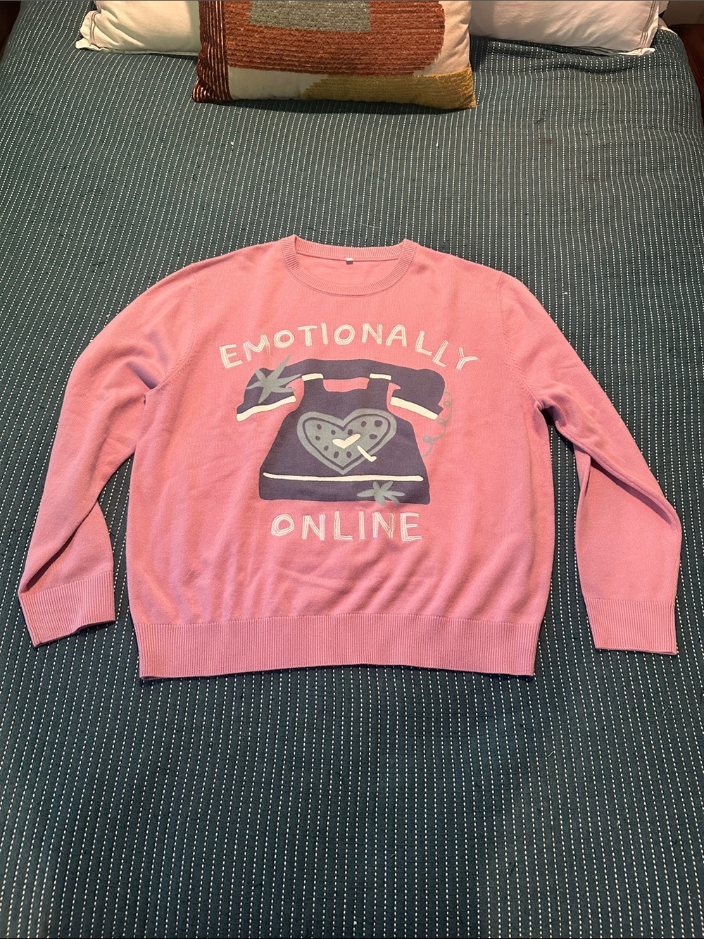 Pink Graphic 'Emotionally Online' Women's Sweater NEW